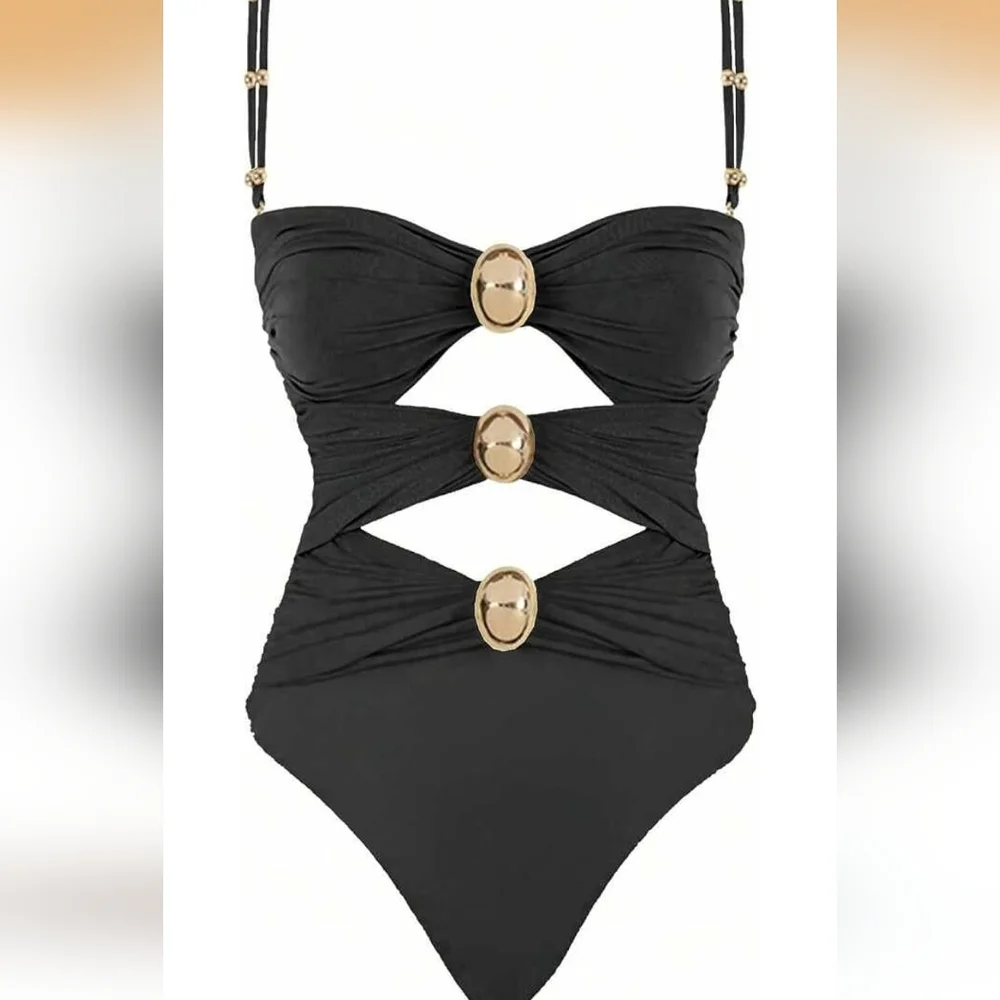 PLUS SIZE Black Strapless Cutout Swimsuit